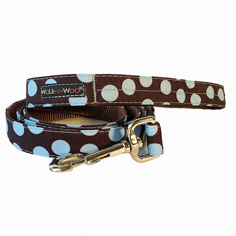 Walk-E- Woo Blue on Brown Dot (collars & accessories)