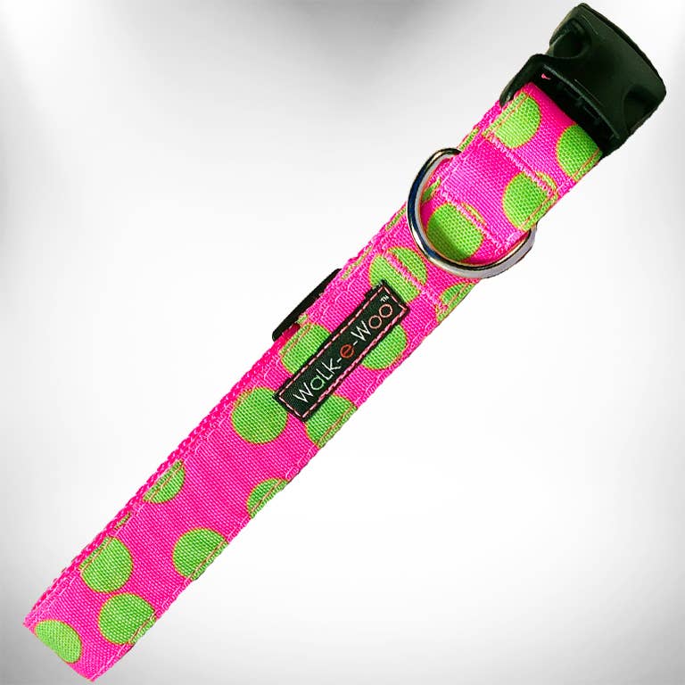 Neon Green Dots on Pink (collar & accessories)