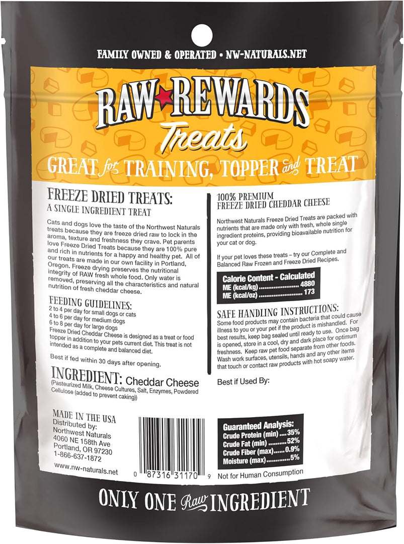 Northwest Naturals Raw Rewards Freeze-Dried Cheddar Cheese Treats for Dogs and Cats