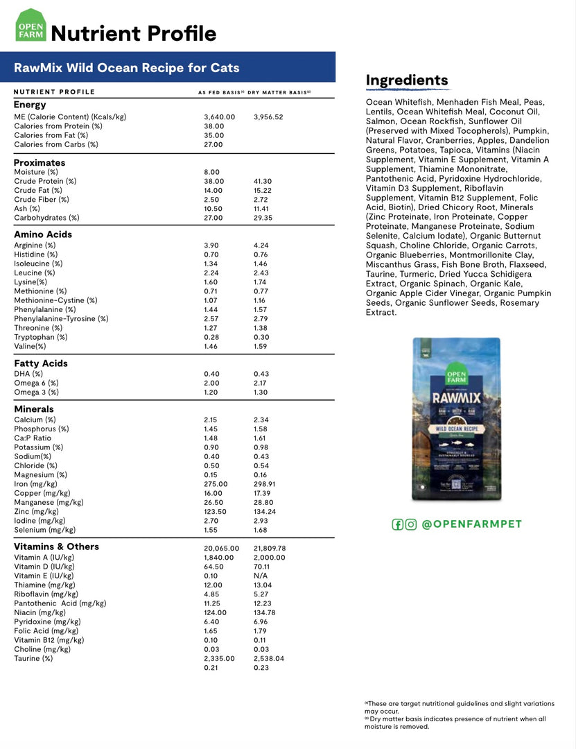Open Farm Cat RawMix Wild Ocean Recipe 8lb