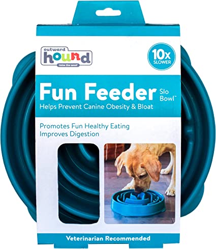 Outward Hound Fun Feeder Slo Bowl Swirl Blue Medium