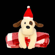 Patchwork Puppy with Santa Hat and Blanket