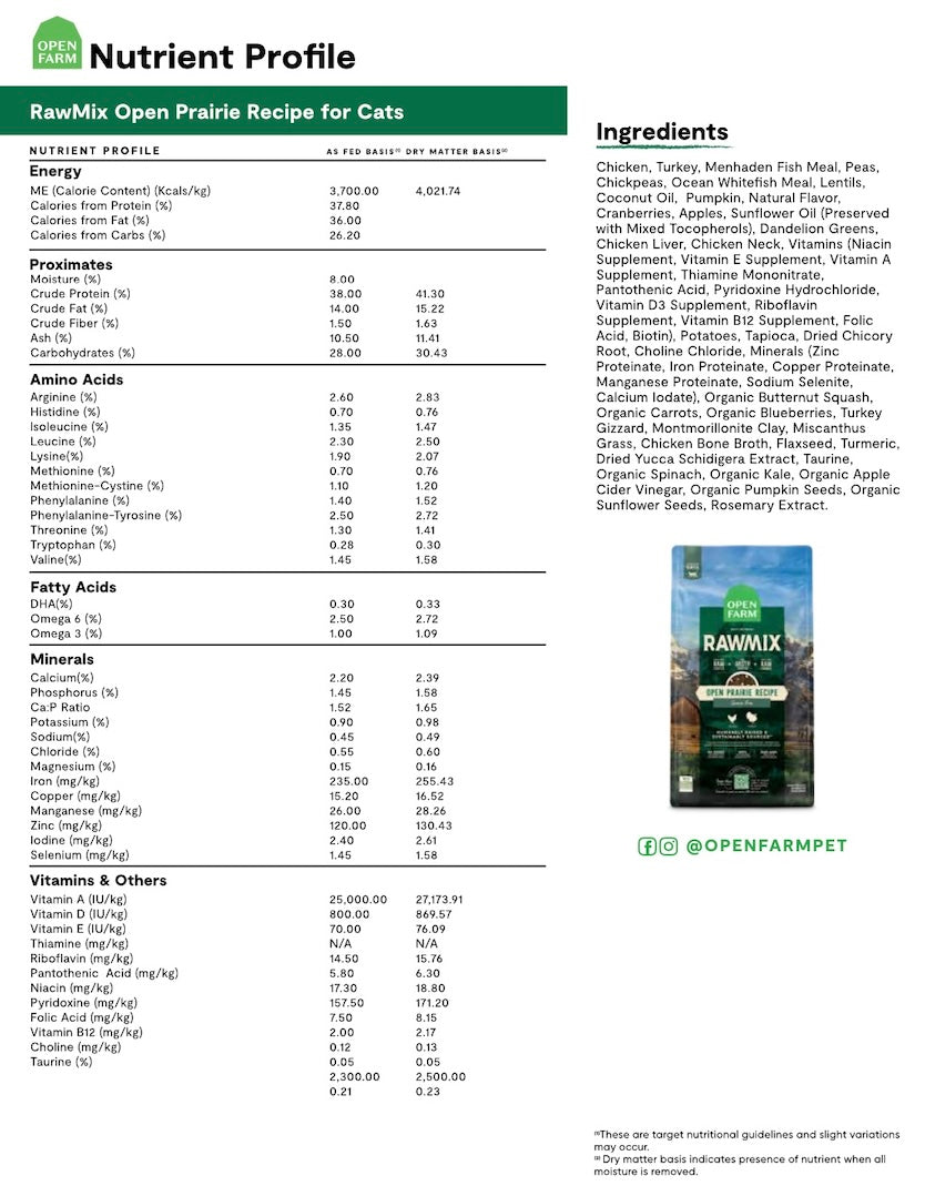 Open Farm Cat RawMix Open Prairie Recipe 8lb
