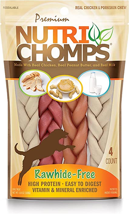 Nutri Chomps Rawhide-Free Assorted 6” Braids 4ct