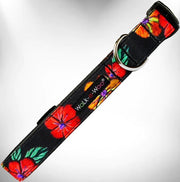 Walk-e-Woo Collar Flowers on Black - BlackPaw